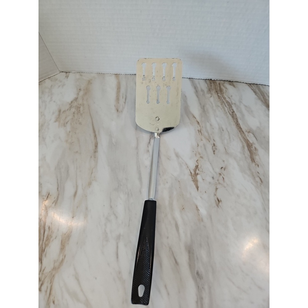 Vintage Ekco Black Short Handled Metal Slotted Spatula Flipper Made In USA